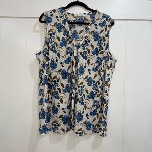 Kasper Blue and Brown Floral Sleeveless Blouse